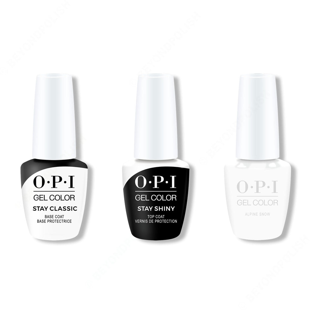 OPI GelColor Combo - Stay Classic Base, Shiny Top & Alpine Snow - Long Lasting Formula