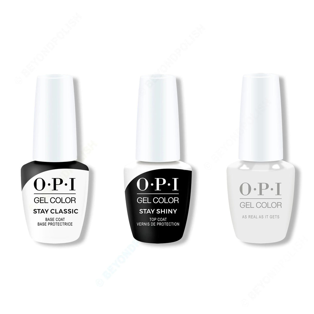 OPI GelColor Combo - Stay Classic Base, Shiny Top & As Real As It Gets - Long Lasting Formula