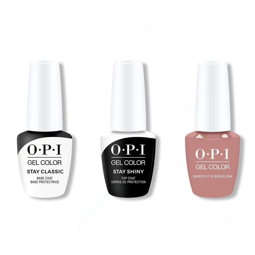 OPI GelColor Combo - Stay Classic Base, Shiny Top & Barefoot in Barcelona - Long Lasting Formula