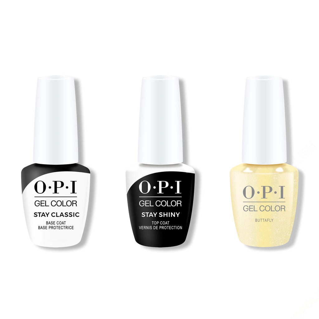 OPI GelColor Combo - Stay Classic Base, Shiny Top & Buttafly - Long Lasting Formula