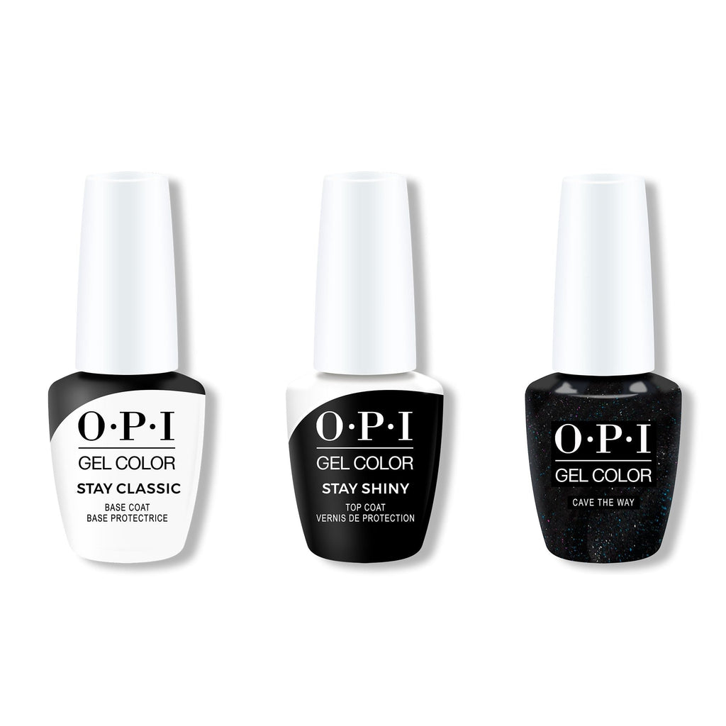 OPI GelColor Combo - Stay Classic Base, Shiny Top & Cave The Way - Long Lasting Formula