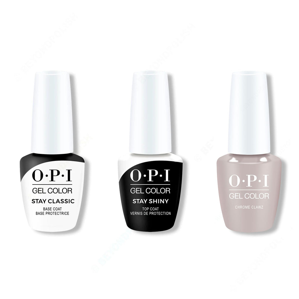 OPI GelColor Combo - Stay Classic Base, Shiny Top & Chrome Clawz - Long Lasting Formula