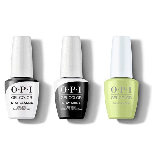 OPI GelColor Combo - Stay Classic Base, Shiny Top & Clear Your Cash - Long Lasting Formula