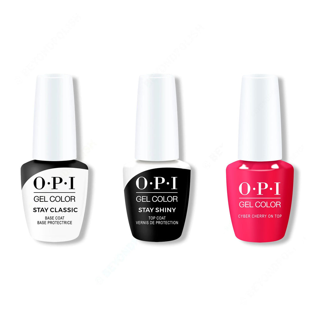 OPI GelColor Combo - Stay Classic Base, Shiny Top & Cyber Cherry on Top - Long Lasting Formula