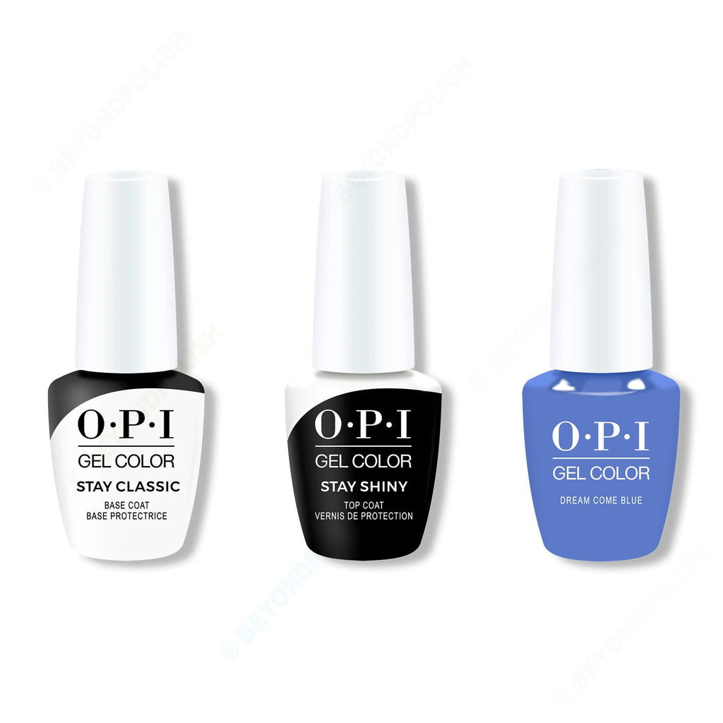 OPI GelColor Combo - Stay Classic Base, Shiny Top & Dream Come Blue - Long Lasting Formula