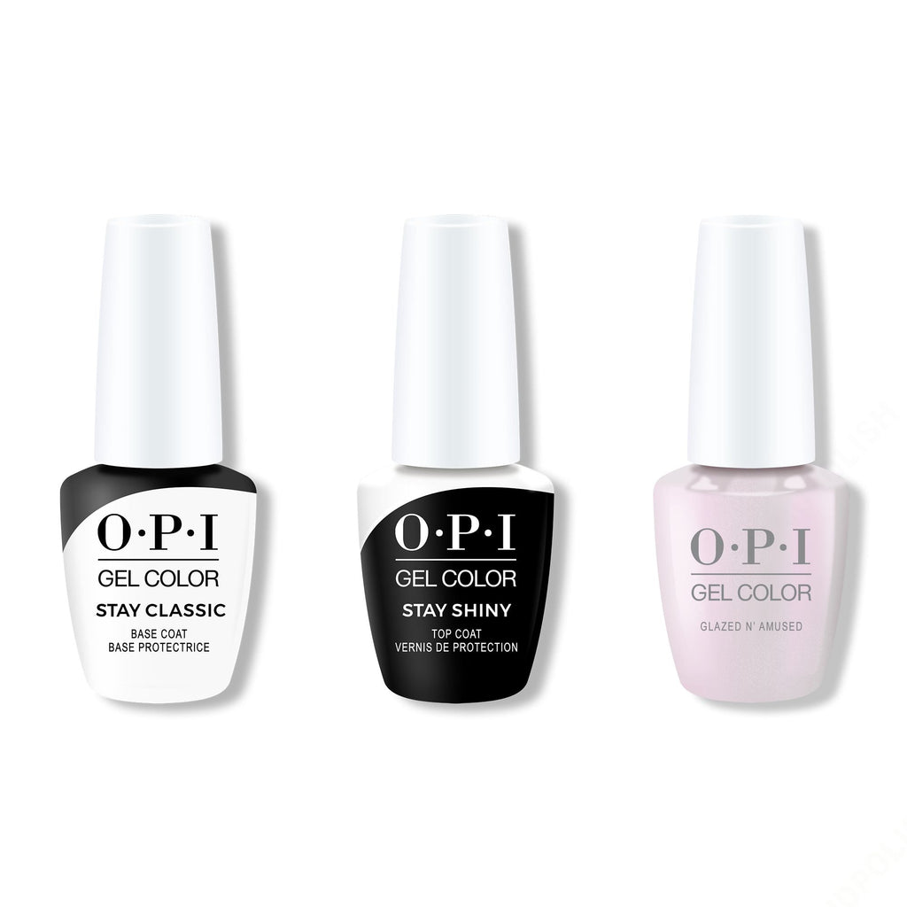 OPI GelColor Combo - Stay Classic Base, Shiny Top & Glazed N' Amused - Long Lasting Formula