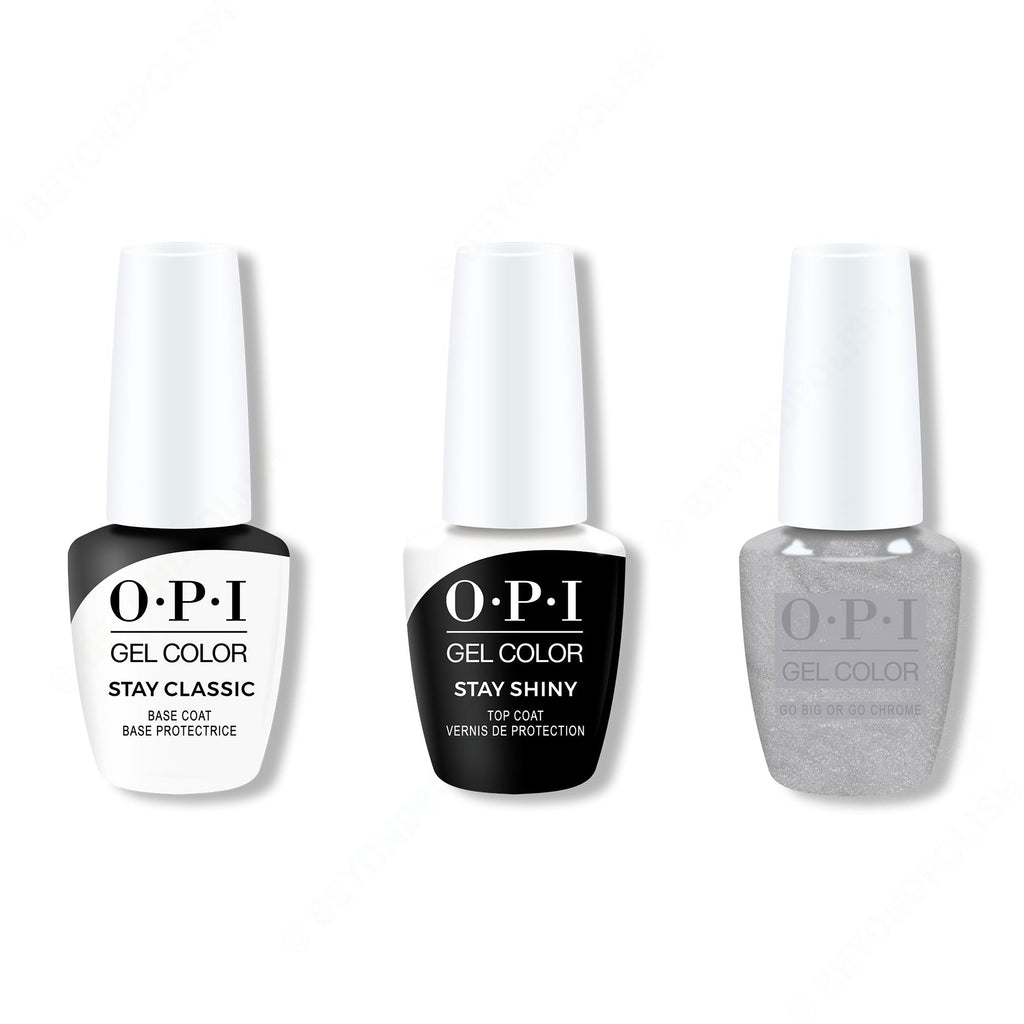 OPI GelColor Combo - Stay Classic Base, Shiny Top & Go Big or Go Chrome - Long Lasting Formula