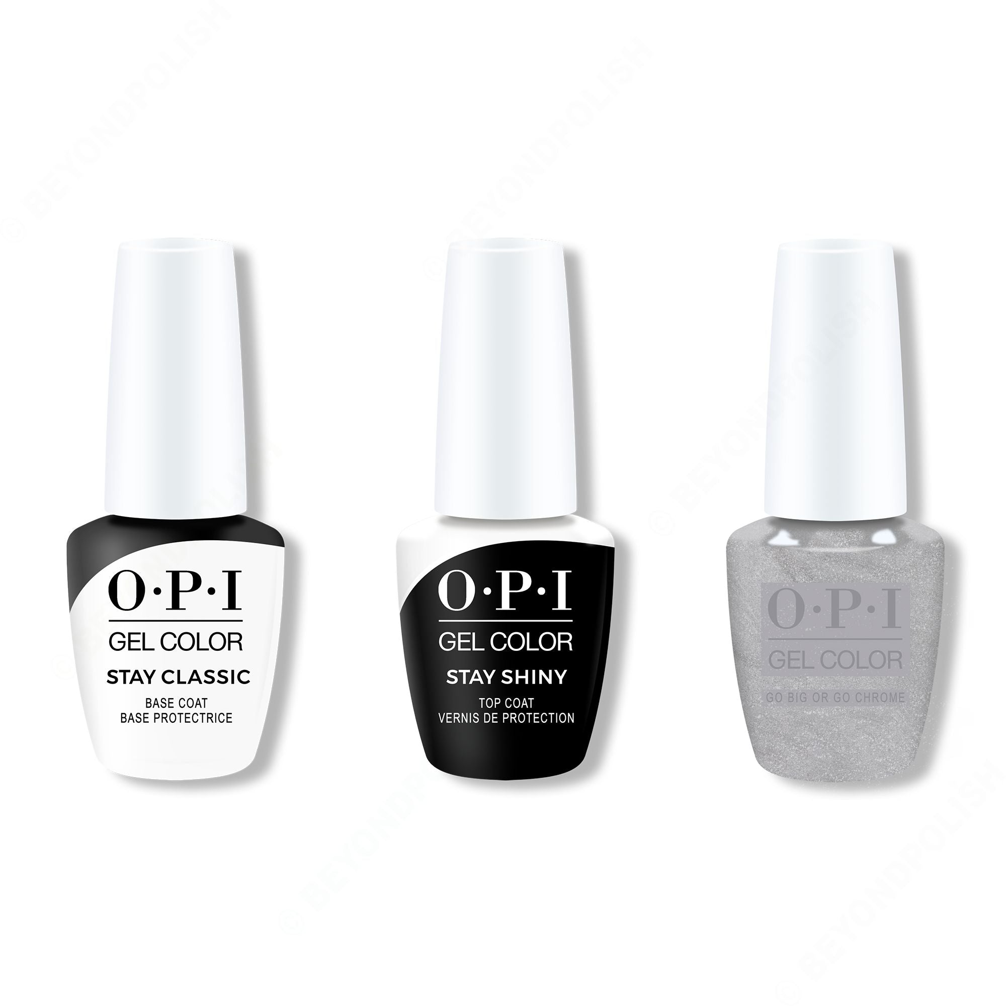 OPI GelColor Combo - Stay Classic Base, Shiny Top & Go Big or Go Chrome - Long Lasting Formula