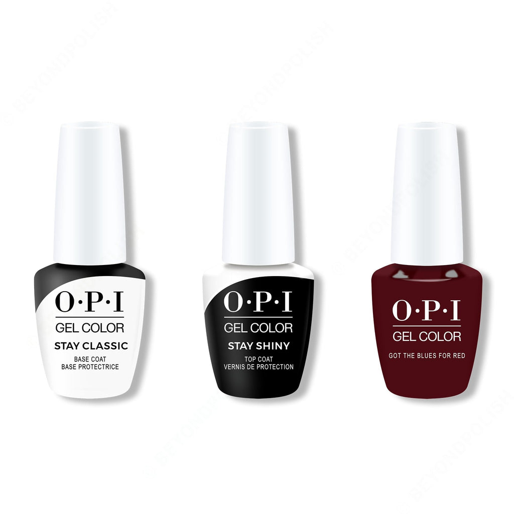 OPI GelColor Combo - Stay Classic Base, Shiny Top & Got The Blues For Red - Long Lasting Formula