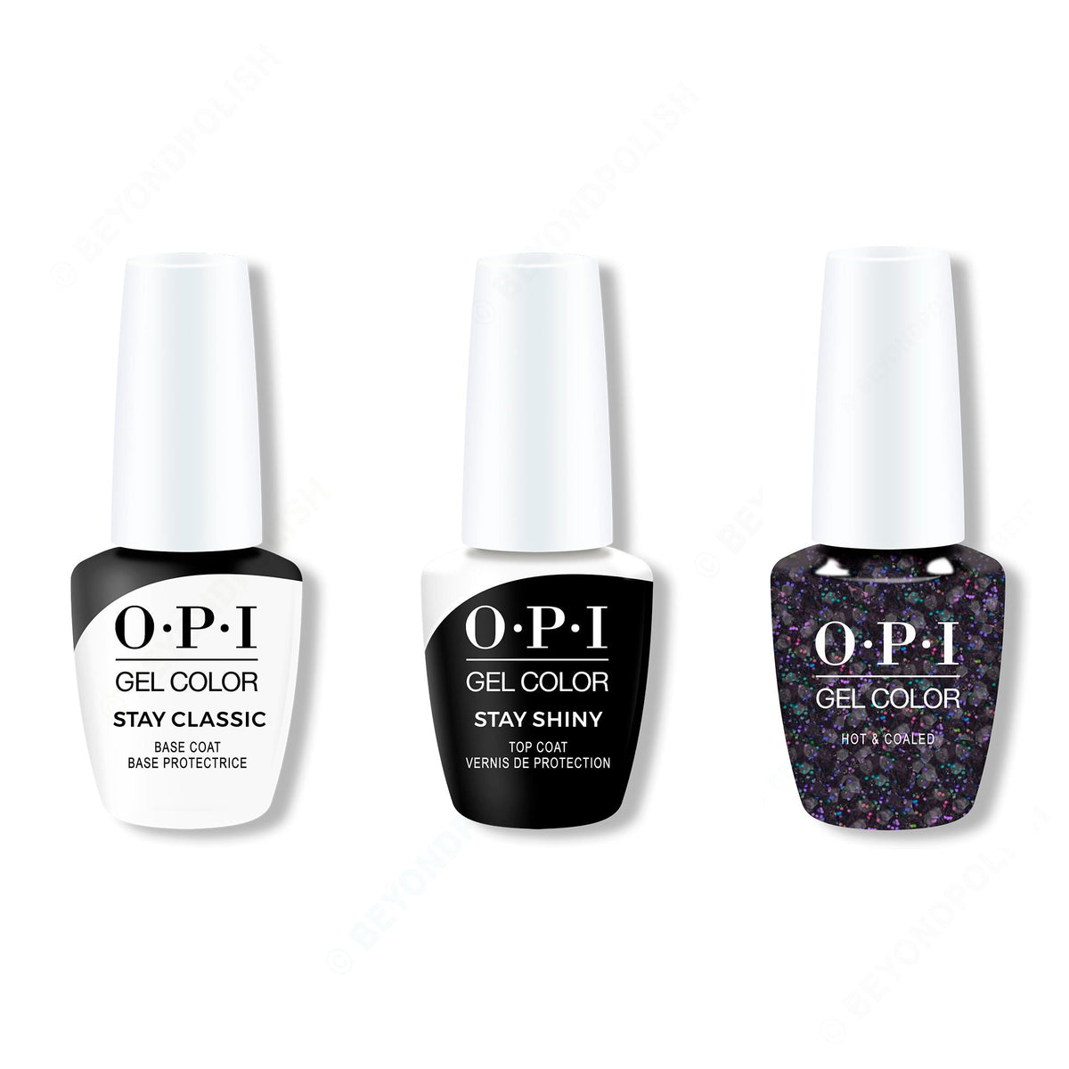 OPI GelColor Combo - Stay Classic Base, Shiny Top & Hot & Coaled - Long Lasting Formula