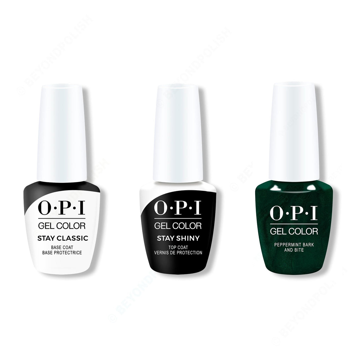 OPI GelColor Combo - Stay Classic Base, Shiny Top & Peppermint Bark and Bite - Long Lasting Formula