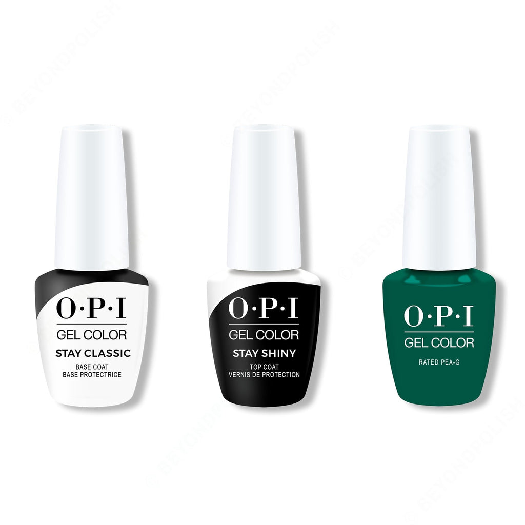 OPI GelColor Combo - Stay Classic Base, Shiny Top & Rated Pea-G - Long Lasting Formula