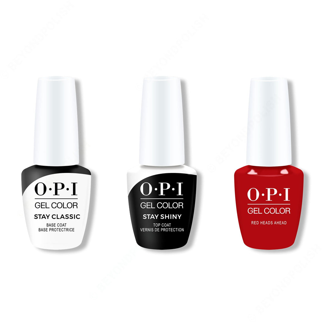 OPI GelColor Combo - Stay Classic Base, Shiny Top & Red Heads Ahead - Long Lasting Formula