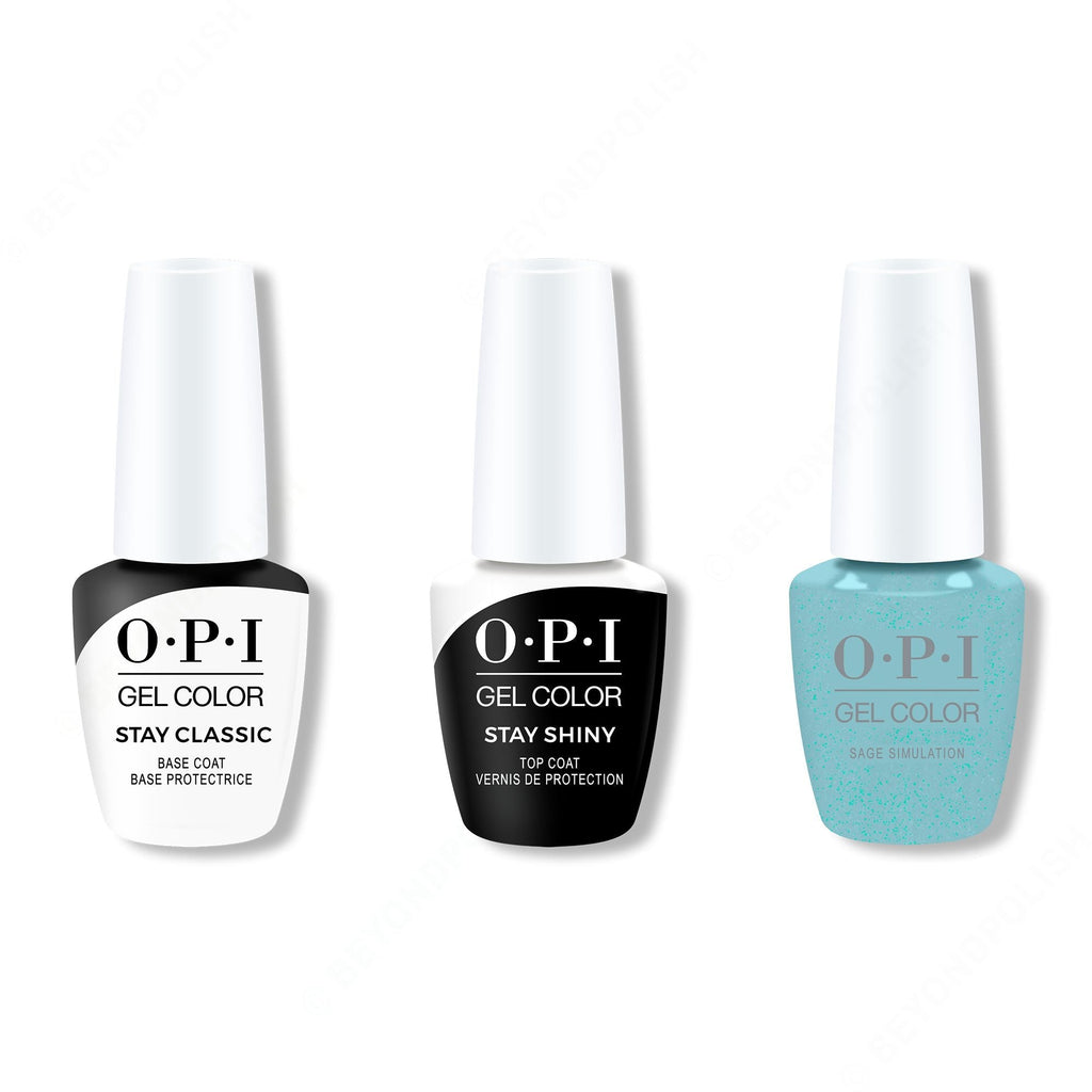 OPI GelColor Combo - Stay Classic Base, Shiny Top & Sage Simulation - Long Lasting Formula