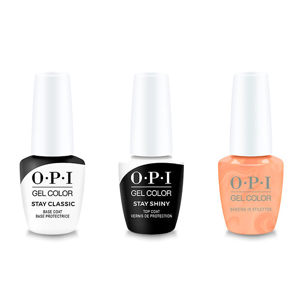 OPI GelColor Combo - Stay Classic Base, Shiny Top & Sanding In Stilettos - Long Lasting Formula