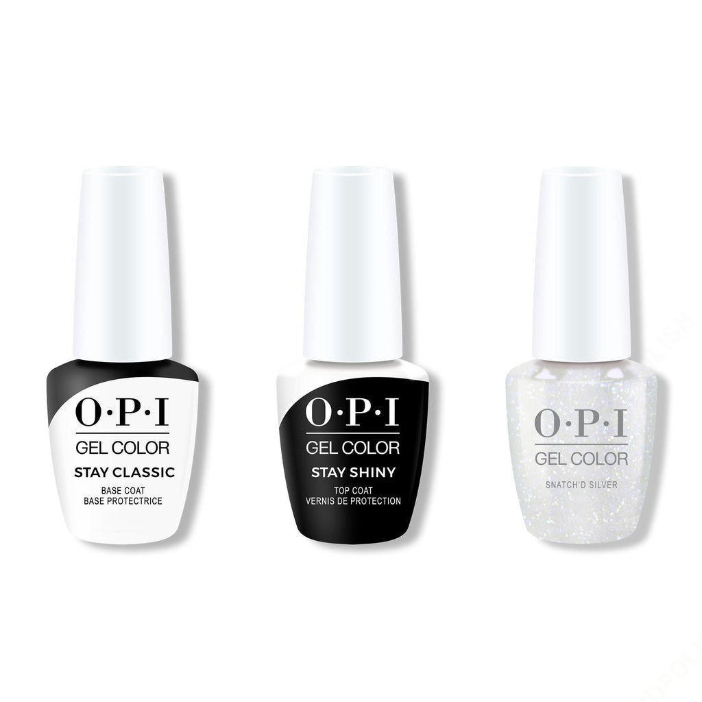 OPI GelColor Combo - Stay Classic Base, Shiny Top & Snatch'd Silver - Long Lasting Formula