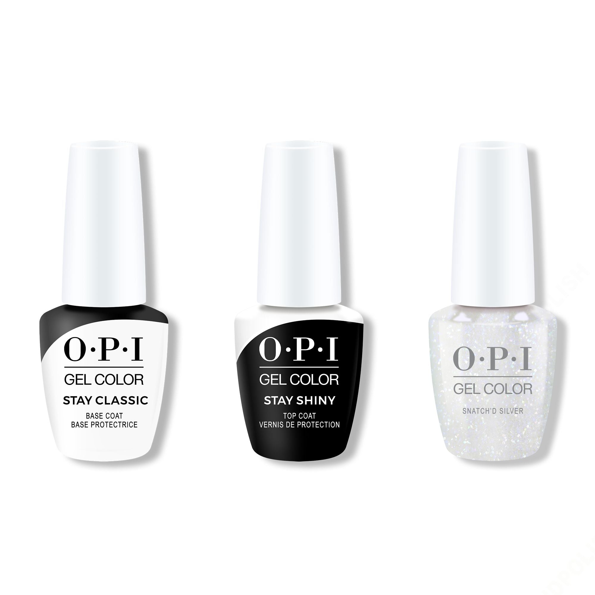 OPI GelColor Combo - Stay Classic Base, Shiny Top & Snatch'd Silver - Long Lasting Formula