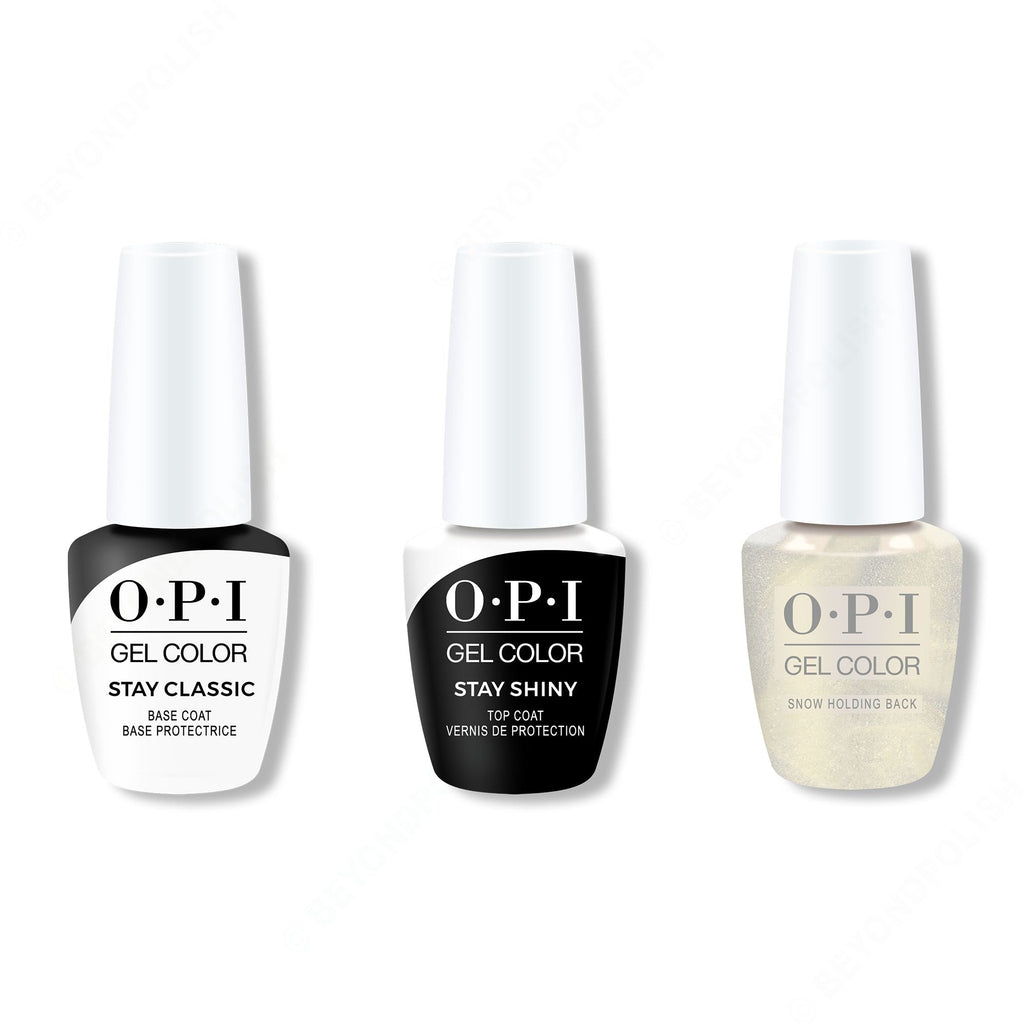 OPI GelColor Combo - Stay Classic Base, Shiny Top & Snow Holding Back - Long Lasting Formula