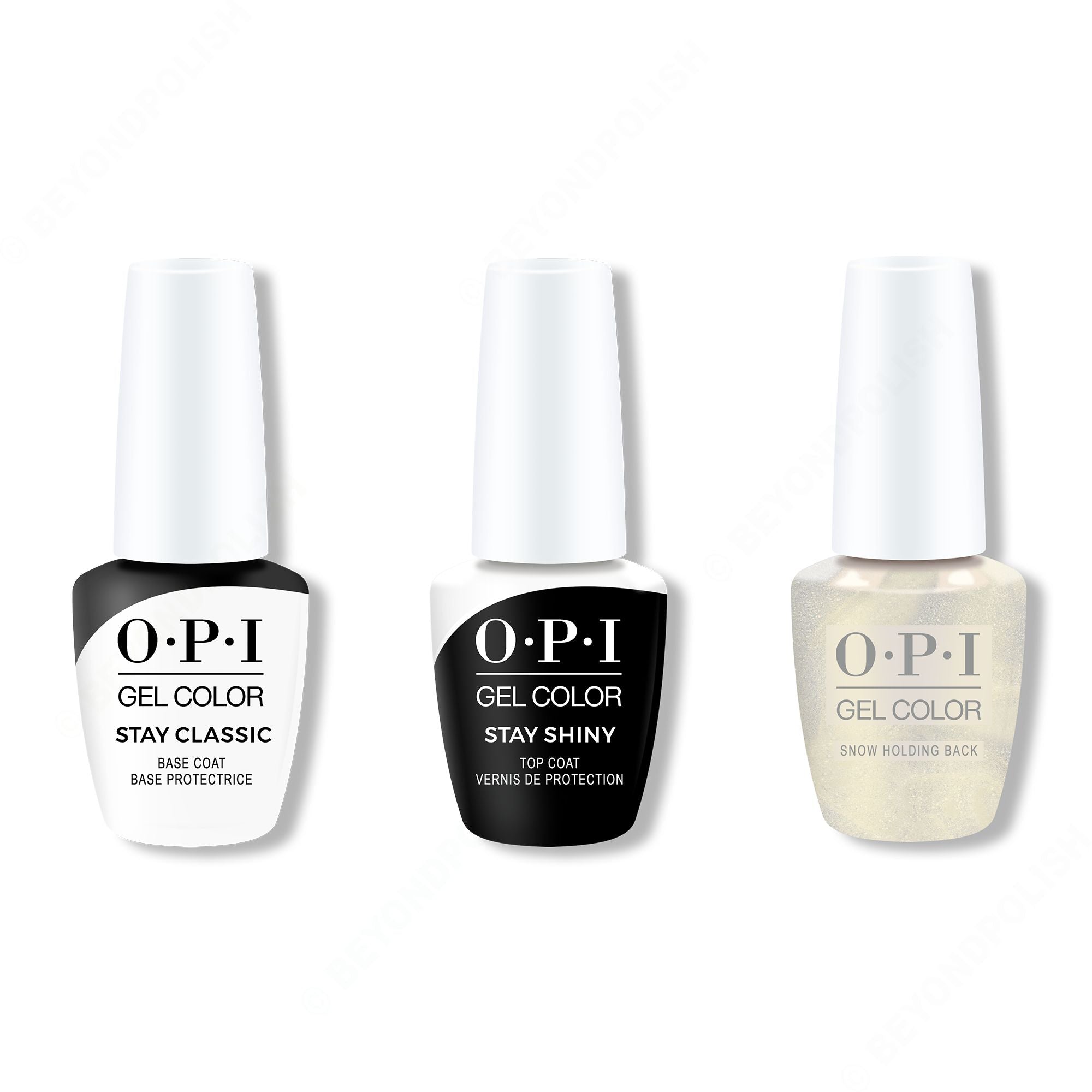 OPI GelColor Combo - Stay Classic Base, Shiny Top & Snow Holding Back - Long Lasting Formula