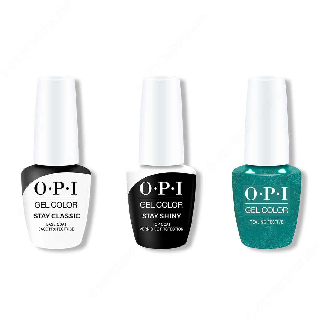 OPI GelColor Combo - Stay Classic Base, Shiny Top & Tealing Festive - Long Lasting Formula