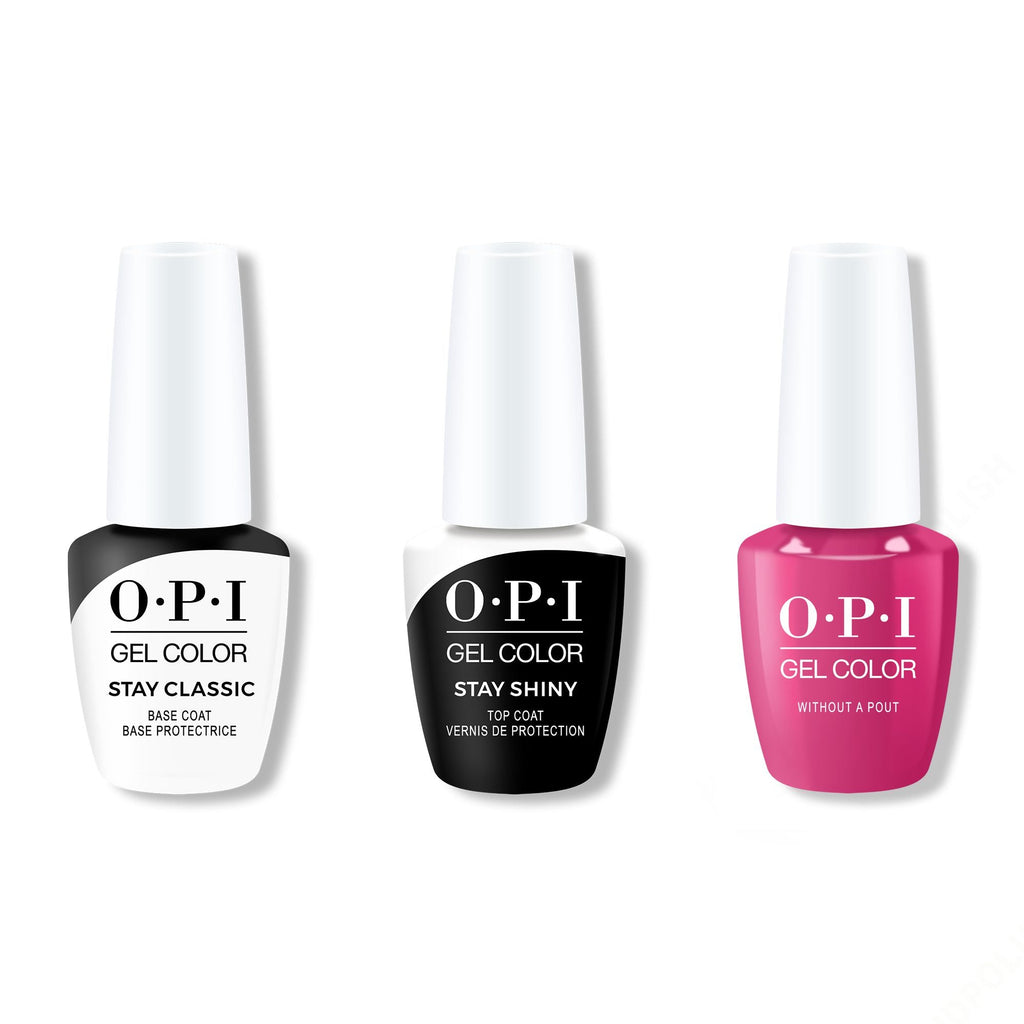 OPI GelColor Combo - Stay Classic Base, Shiny Top & Without a Pout - Long Lasting Formula