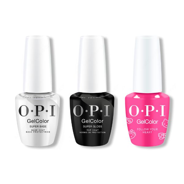 OPI GelColor Combo - Super Base, Super Gloss Top & Follow Your Heart - Long Lasting Formula