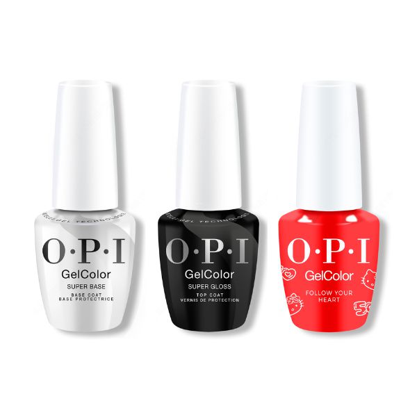 OPI GelColor Combo - Super Base, Super Gloss Top & Hello Kitty, Hello Pretty - Long Lasting Formula