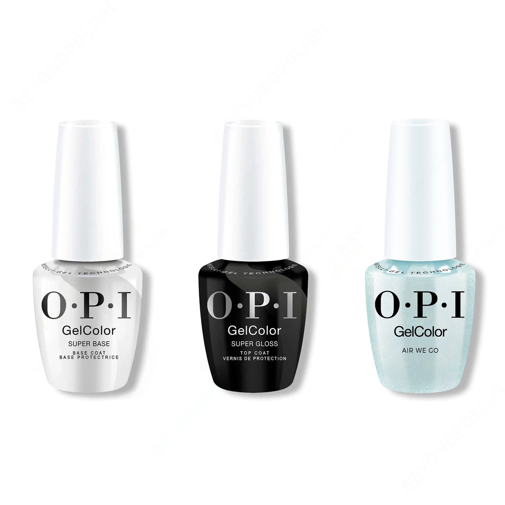 OPI GelColor Intelli-Gel Combo - Super Base Coat, Super Gloss Top Coat & Air We Go - Long Lasting Formula