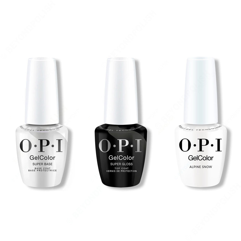 OPI GelColor Intelli-Gel Combo - Super Base Coat, Super Gloss Top Coat & Alpine Snow - Long Lasting Formula