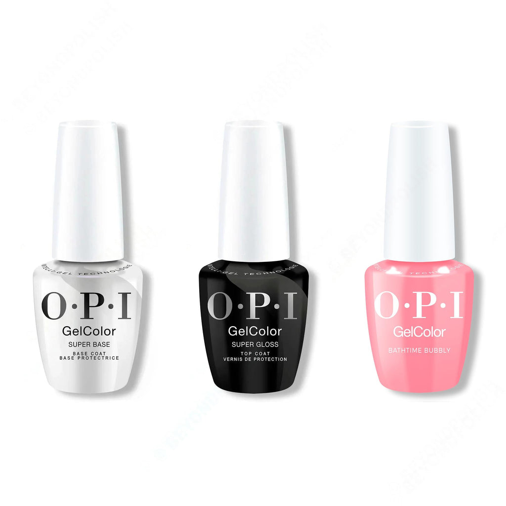 OPI GelColor Intelli-Gel Combo - Super Base Coat, Super Gloss Top Coat & Bathtime Bubbly - OPIcons Spring 2026 - Long Lasting Formula