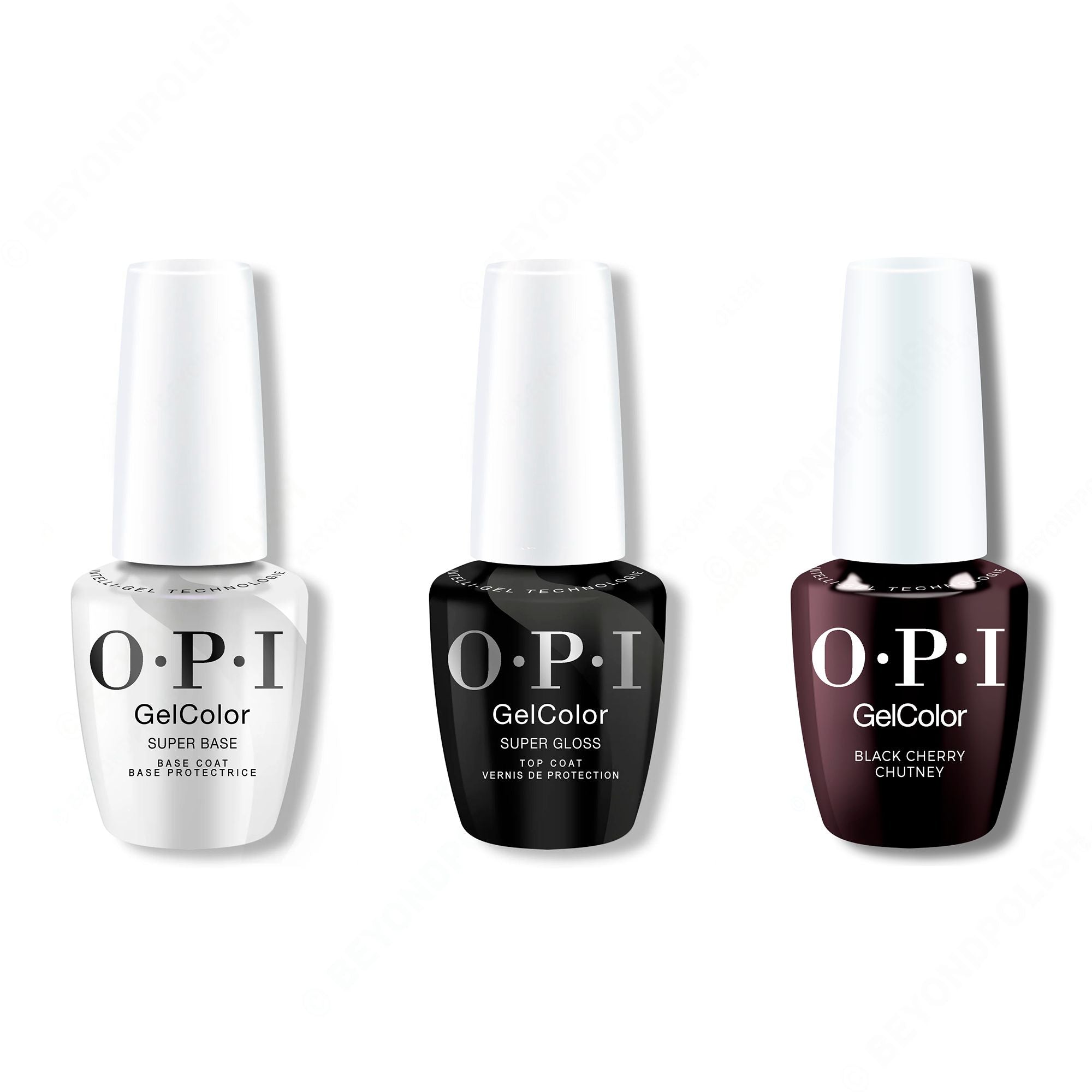 OPI GelColor Intelli-Gel Combo - Super Base Coat, Super Gloss Top Coat & Black Cherry Chutney - Long Lasting Formula