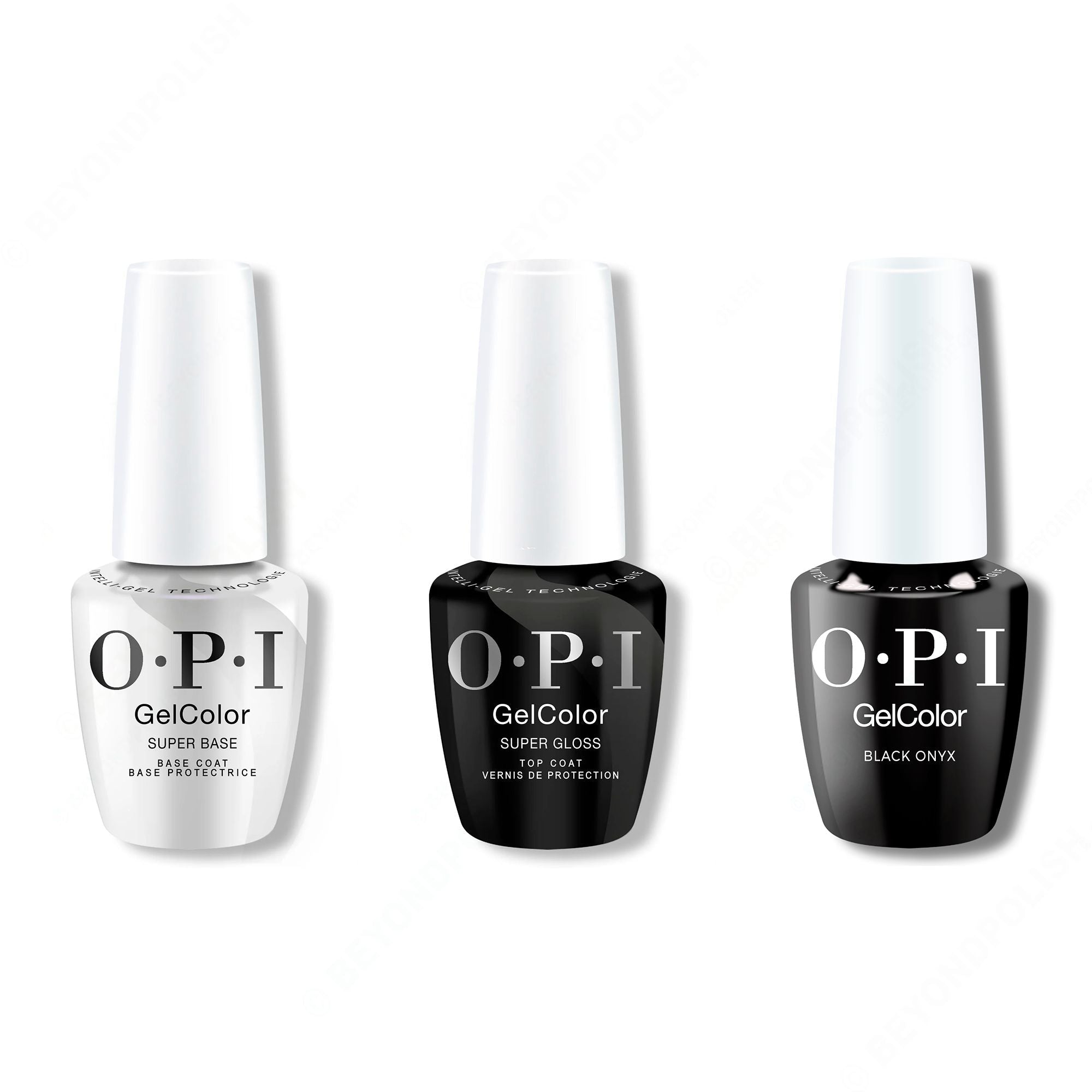 OPI GelColor Intelli-Gel Combo - Super Base Coat, Super Gloss Top Coat & Black Onyx - Long Lasting Formula