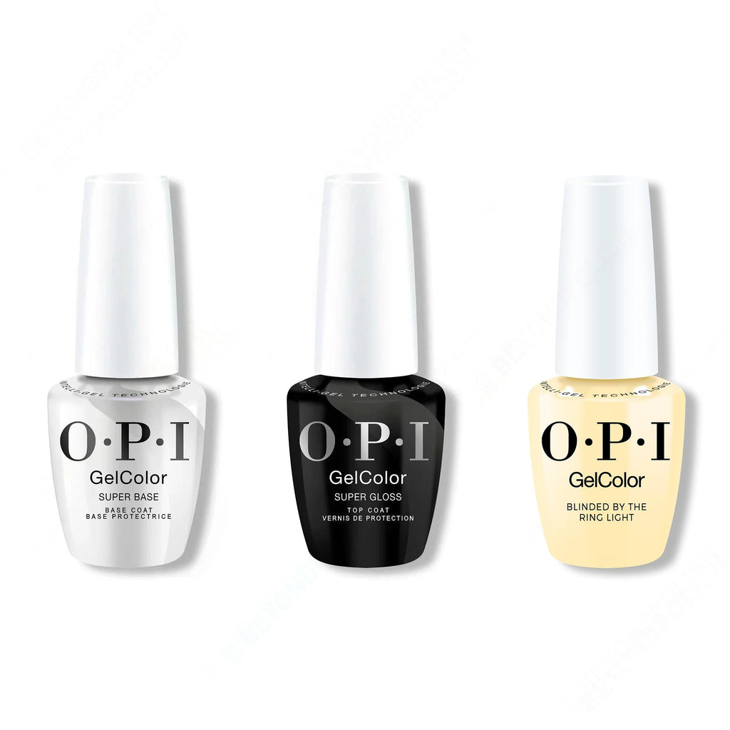 OPI GelColor Intelli-Gel Combo - Super Base Coat, Super Gloss Top Coat & Blinded By The Ring Light 0.5 Oz - Long Lasting Formula