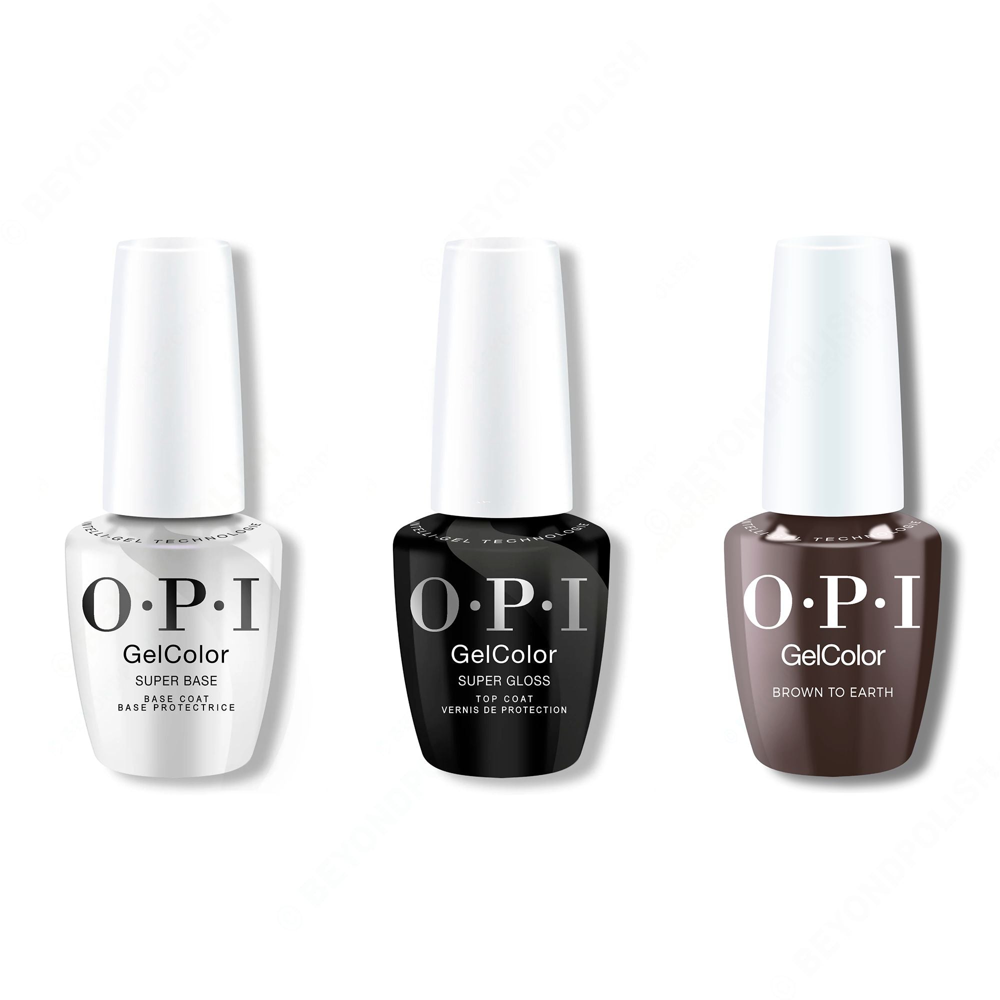 OPI GelColor Intelli-Gel Combo - Super Base Coat, Super Gloss Top Coat & Brown To Earth - Long Lasting Formula