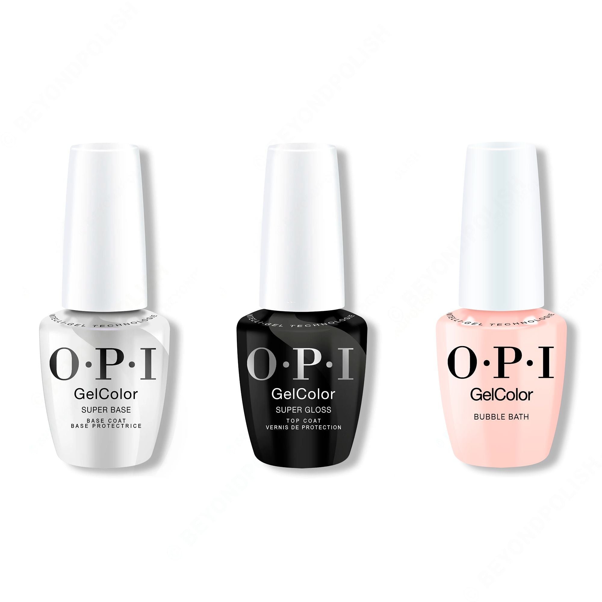 OPI GelColor Intelli-Gel Combo - Super Base Coat, Super Gloss Top Coat & Bubble Bath - Long Lasting Formula