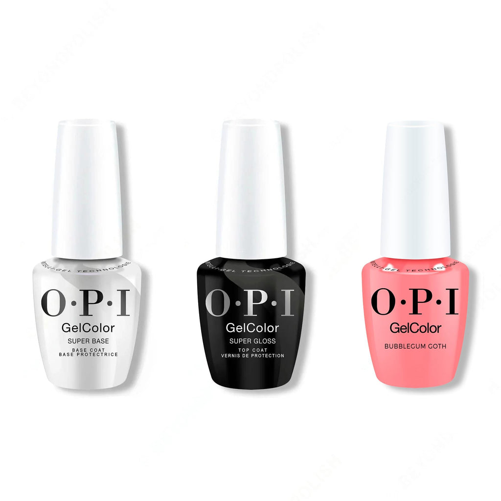 OPI GelColor Intelli-Gel Combo - Super Base Coat, Super Gloss Top Coat & Bubblegum Goth - Long Lasting Formula