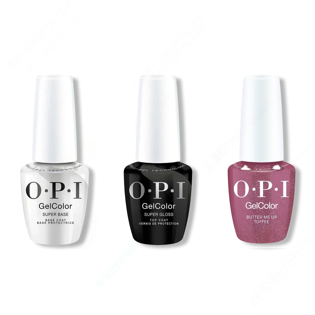 OPI GelColor Intelli-Gel Combo - Super Base Coat, Super Gloss Top Coat & Butter Me Up Toffee - Long Lasting Formula