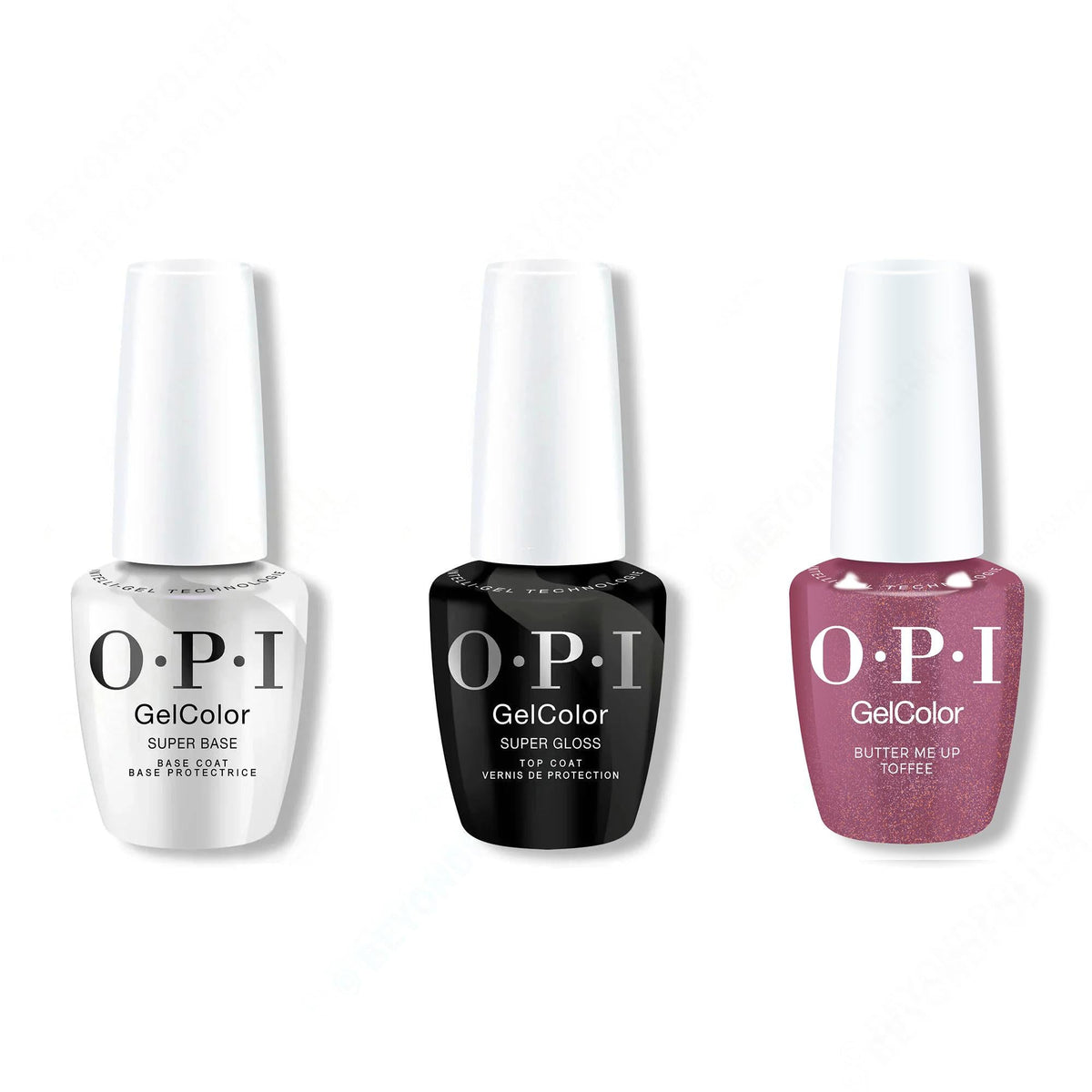 OPI GelColor Intelli-Gel Combo - Super Base Coat, Super Gloss Top Coat & Butter Me Up Toffee - Long Lasting Formula