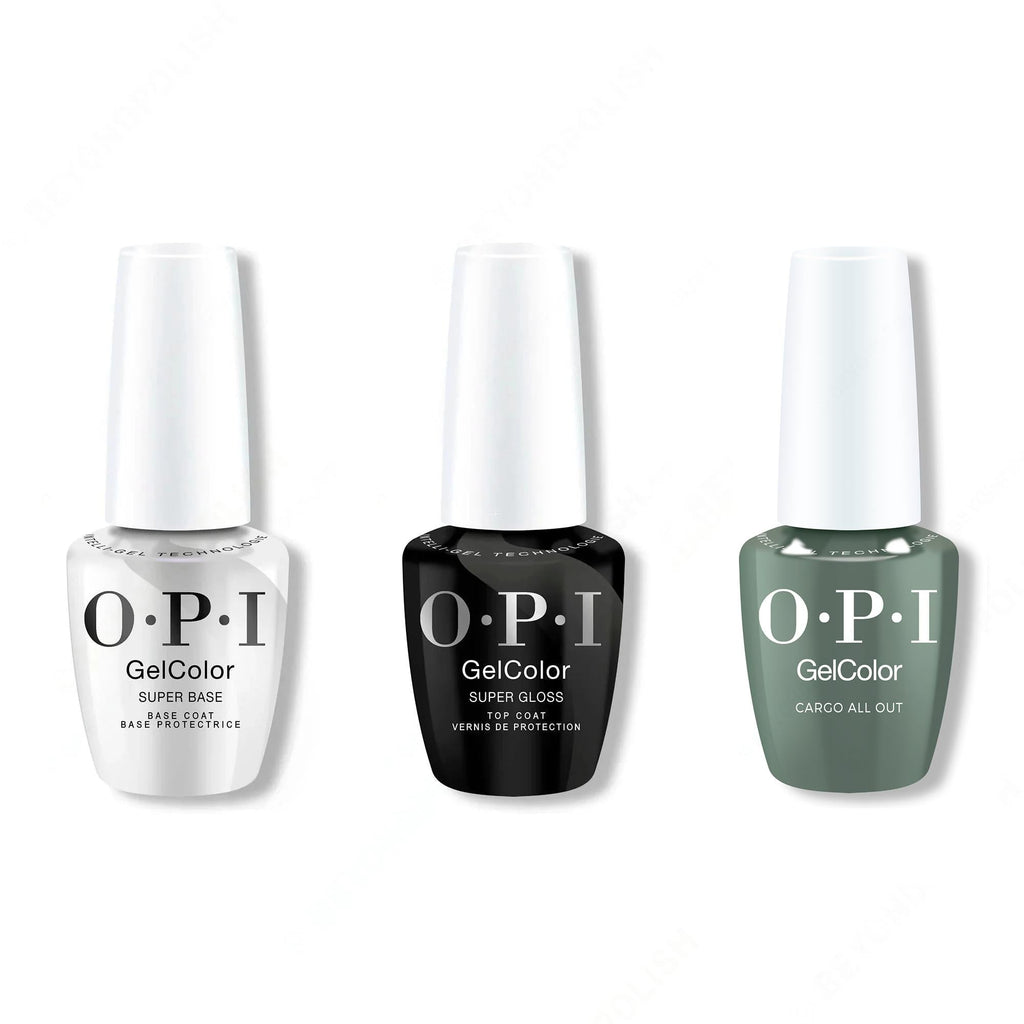 OPI GelColor Intelli-Gel Combo - Super Base Coat, Super Gloss Top Coat & Cargo All Out - Long Lasting Formula