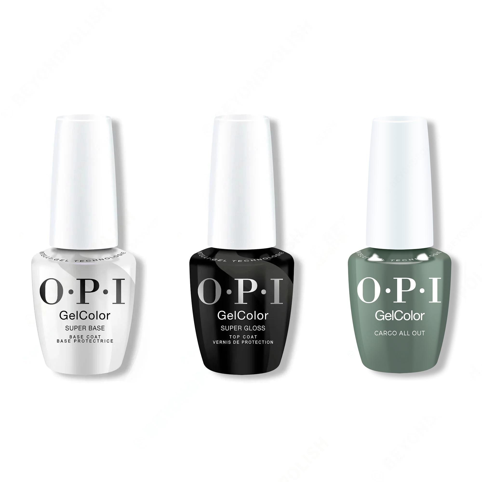 OPI GelColor Intelli-Gel Combo - Super Base Coat, Super Gloss Top Coat & Cargo All Out - Long Lasting Formula