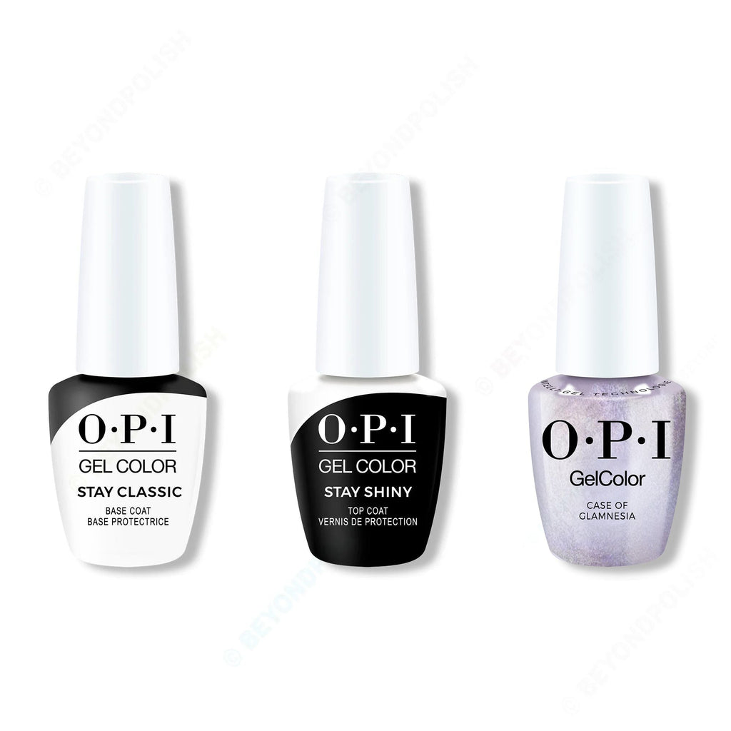 OPI GelColor Intelli-Gel Combo - Super Base Coat, Super Gloss Top Coat & Case of Glamnesia - Long Lasting Formula