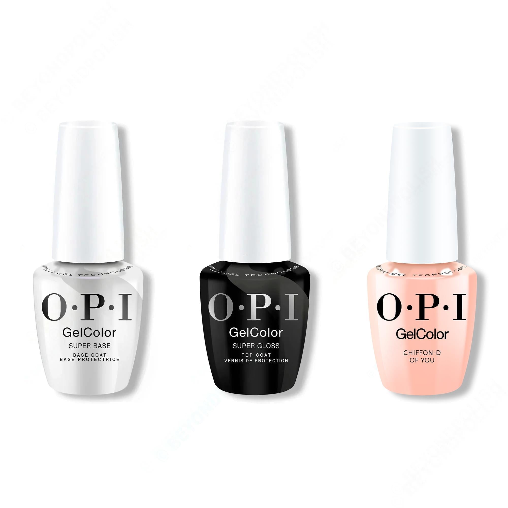 OPI GelColor Intelli-Gel Combo - Super Base Coat, Super Gloss Top Coat & Chiffon-D Of You 0.5 Oz - Long Lasting Formula