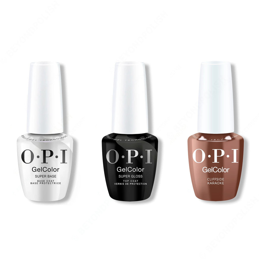 OPI GelColor Intelli-Gel Combo - Super Base Coat, Super Gloss Top Coat & Cliffside Karaoke - Long Lasting Formula