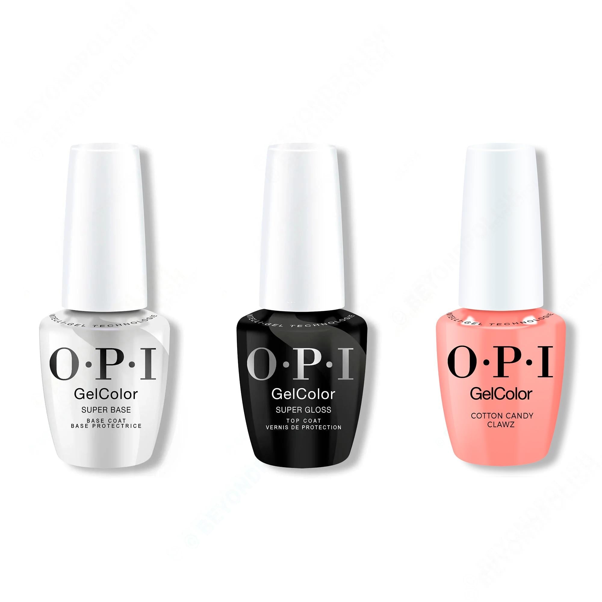 OPI GelColor Intelli-Gel Combo - Super Base Coat, Super Gloss Top Coat & Cotton Candied Clawz - Long Lasting Formula