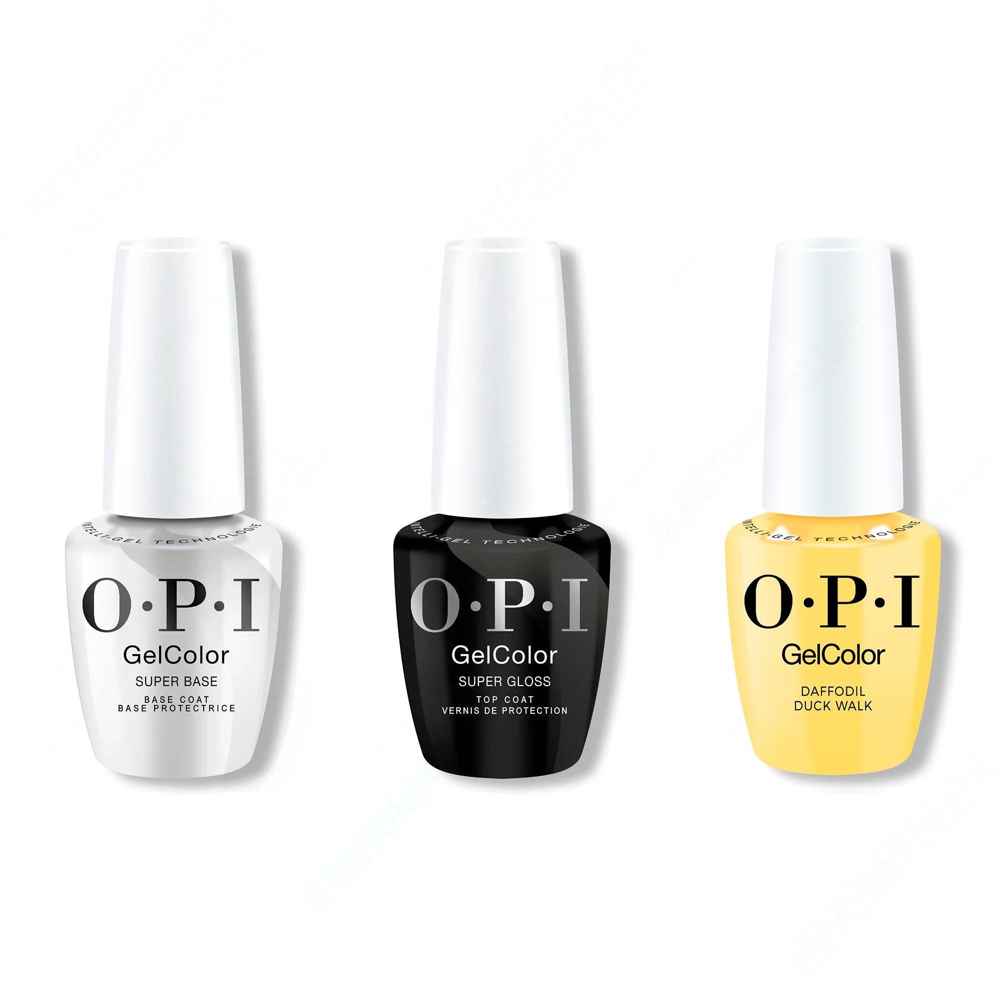 OPI GelColor Intelli-Gel Combo - Super Base Coat, Super Gloss Top Coat & Daffodil Duck Walk - Long Lasting Formula
