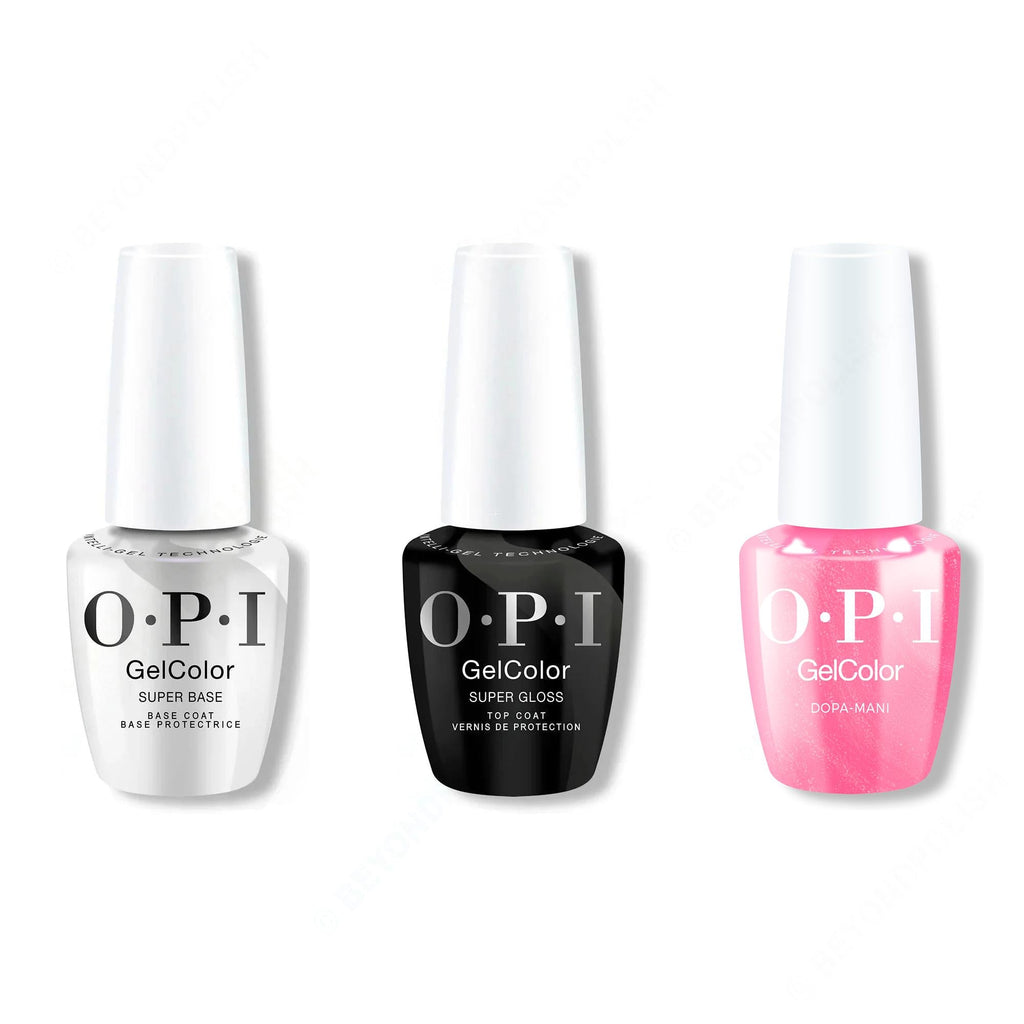 OPI GelColor Intelli-Gel Combo - Super Base Coat, Super Gloss Top Coat & Dopa-mani - Long Lasting Formula