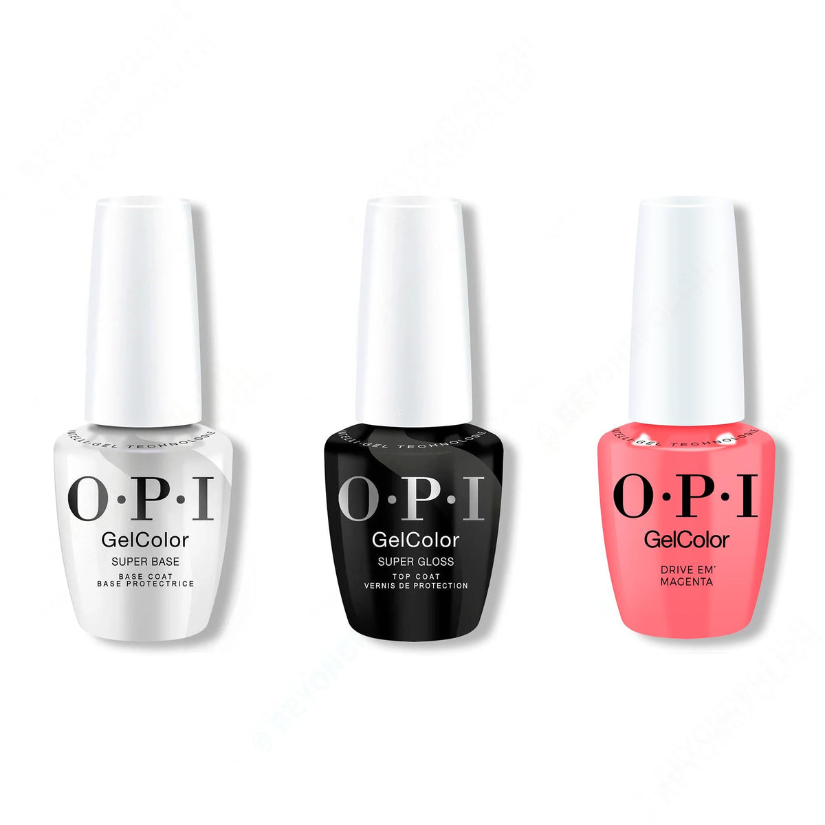 OPI GelColor Intelli-Gel Combo - Super Base Coat, Super Gloss Top Coat & Drive 'Em Magenta - Long Lasting Formula