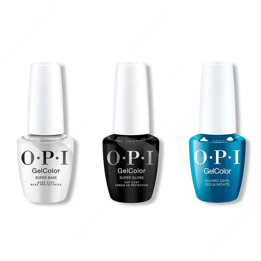 OPI GelColor Intelli-Gel Combo - Super Base Coat, Super Gloss Top Coat & Duomo Days, Isola Nights - Long Lasting Formula