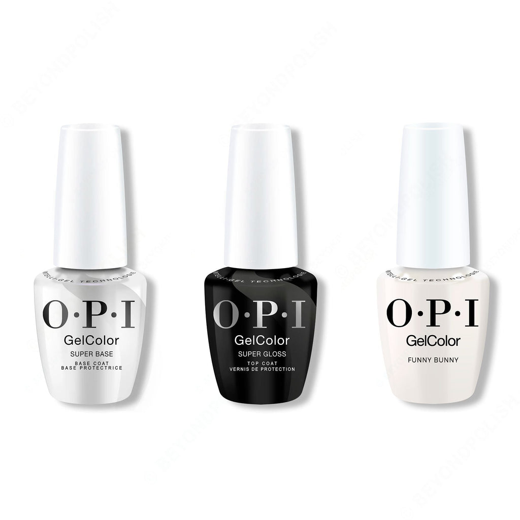 OPI GelColor Intelli-Gel Combo - Super Base Coat, Super Gloss Top Coat & Funny Bunny - Long Lasting Formula