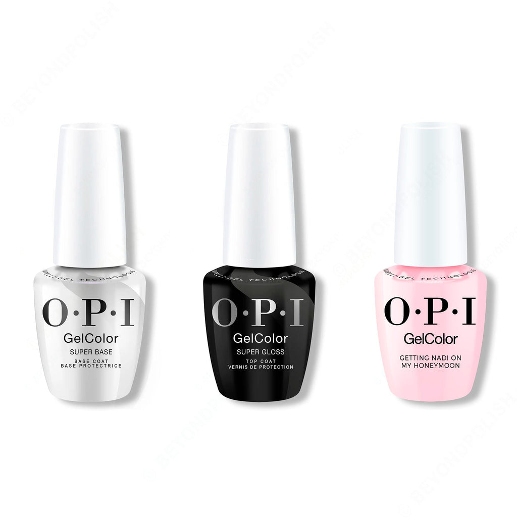 OPI GelColor Intelli-Gel Combo - Super Base Coat, Super Gloss Top Coat & Getting Nadi On My Honeymoon - Long Lasting Formula